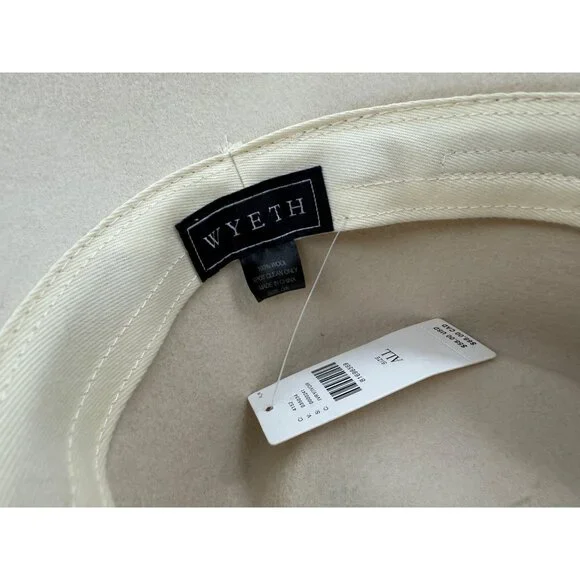 NEW Wyeth Anthropologie Womens 100% Wool Bucket Hat Felt Beige One Size